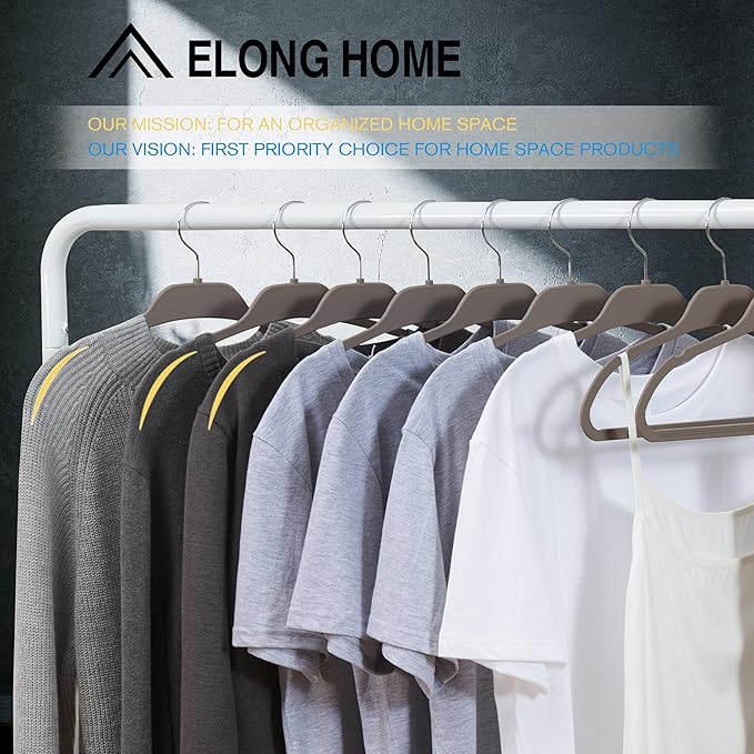 ELONG HOME Plastic Hangers for Clothes, Upgraded Rubber Non Slip Clothes Hangers, Non Velvet Durable Clothing Hangers, 15.7 Inches for Adults Clothes, Gray, 20 Pack