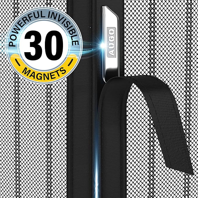 AUGO Magnetic Screen Door - Self Sealing, Heavy Duty, Hands Free Mesh Partition Keeps Bugs Out - Pet and Kid Friendly - Patent Pending Keep Open Feature - 74 Inch x 81 Inch