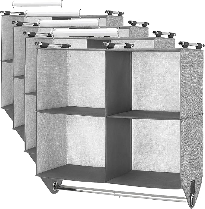 Whitmor 4 Section Fabric Closet Organizer Shelving with Built in Chrome Garment Rod (Pack of 4)