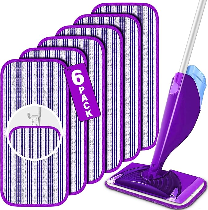6 Pack Reusable Mop Pads for Swiffer WetJet Spray Mop, Wet Pads Refill Machine Washable Wet Dry Dual Use for Hardwood, Vinyl, Marble, Stone and Glass