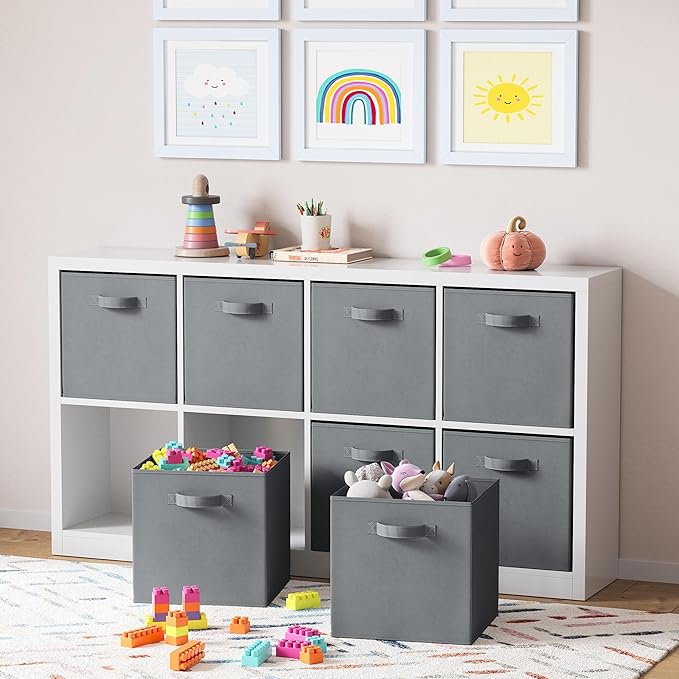 Fabric Storage Cubes for Cube Organizer - 8 Pack Heavy Duty Storage Bins - 13 Inch Cube Storage Bin, Use As A Clothes Storage Box In Closet, Baskets For Shelves or Cubbies Storage bins (Grey)
