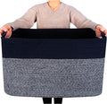 MINTWOOD Design 22in Extra Large Blanket Basket Holder for Living Room, Rectangle Rope Woven Storage Bin with Handles for Laundry, Pool Towels, and Shoes, Dog Toy Box Organizer, Navy Blue