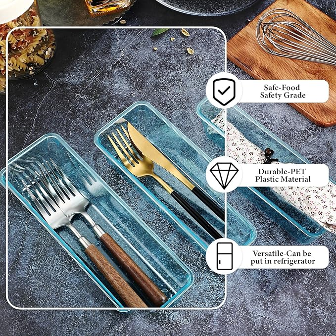 Maitys 12 Pcs Clear Drawer Organizer 9 x 3 x 2 Inches Plastic Rectangle Trays Makeup Vanity Storage Bins and Kitchen Drawers Dividers for Office Desk Silverware Kitchen Utensils(Blue)