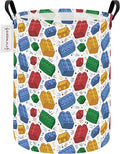 QUEENLALA Large Storage Basket,Laundry Hamper/Bathroom/Home Decor/Collapsible Round Storage Bin,Boys and Girls Hamper/Boxes/Clothing(Round-Blocks)