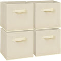 Easi 11 inch Cube Storage Bins, 4 Storage Cube Organizer, Collapsible Fabric storage cubes with Handles, Closet Storage Basket For Organization, Shelf Basket For Shelves Clothes Books, Beige