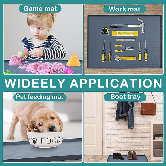 URMONA Waterproof Silicone Under Sink Mat 37'' x 22'' Shelf Liner for Kitchen and Bathroom, Cabinet and Counter Protector, Storage and Organizers, Litter Mat, Pet Cat Puppy Essentials(Black)
