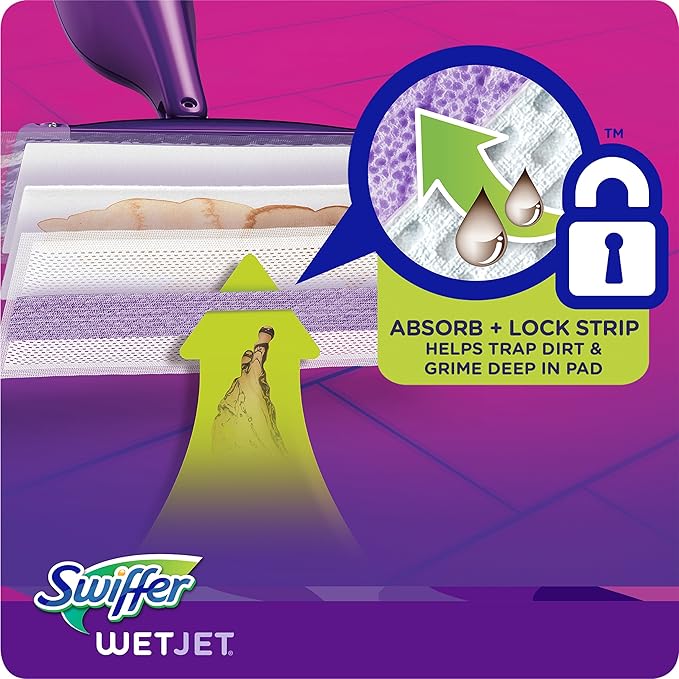Swiffer WetJet Hardwood Floor Cleaner Spray Mop Pad Refill, Bathroom Cleaning Supplies, Hardwood Floor Cleaner, Multi Surface, 24 Count (Pack of 2)