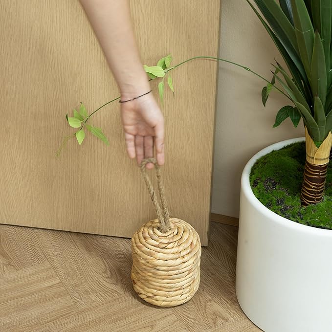 Decorative Door Stop With Handle - Natural Water Hyacinth Nautical Doorstop for Inside, Weight to Keep Open - Cute Stoppers for Bottom, Heavy Weighted