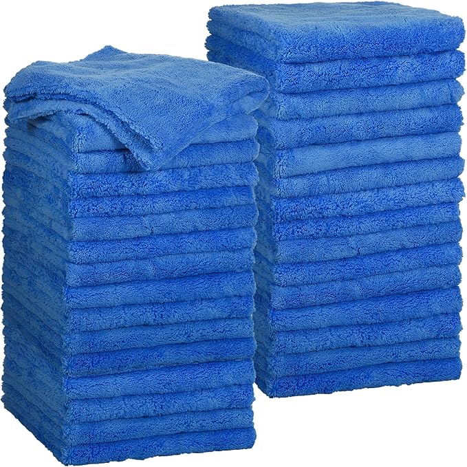 Shimeyao 30 Pcs 12.5 × 12.5 Inch Edgeless Microfiber Plush Towels for Cars Detailing Drying Wash Polishing Absorbent Cleaning Cloths, 500 GSM