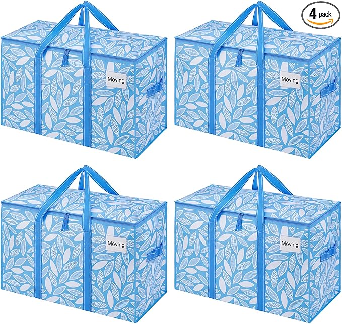 VENO 4 Pack Heavy Duty Moving Bags, Extra Large Storage Bags with Reinforced Handles & Strong Zippers, Foldable & Reusable Moving Box Alternative for Clothes & Dorm Storage
