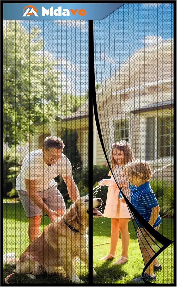 Magnetic Screen Door，Screen Door Mesh，Keep Bugs Out, Heavy-Duty Mesh Curtain,Pet and Kid Friendly, Works with Front Doors, Sliding Doors（34 x 82 Inch ‎Black