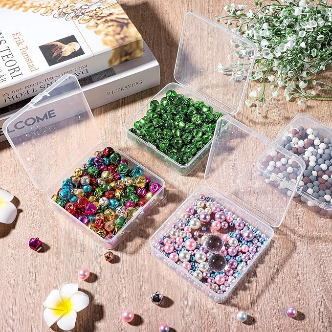 6 Pieces Mini Plastic Clear Beads Storage Containers Box for Collecting Small Items, Beads, Jewelry, Business Cards, Game Pieces, Crafts (3.7 x 3.7 x 1.18 Inch)