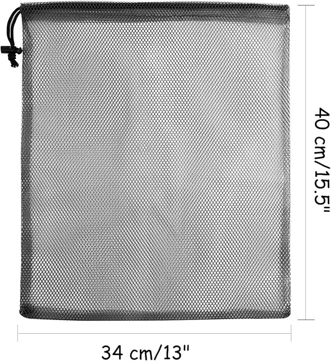KUUQA 10 Pcs Drawstring Bag, Laundry and Golf Ball Bag, Nylon Mesh for Storage, Travel and Sports (Black, 13"x15.5")