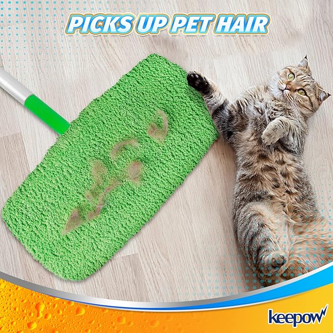KEEPOW Reusable Microfiber Mop Pads for Swiffer Sweeper Mop, Washable Wet Pad Refills for Wet & Dry Use, Microfiber Dry Sweeping Cloths for Hardwood Floor Cleaning, 10 Pack (Mop is Not Included)