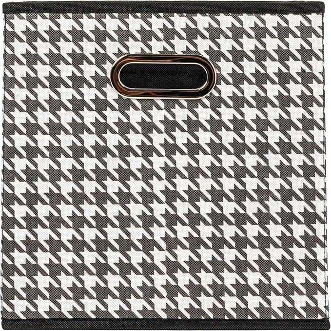 Household Essentials Fabric Storage Bins 6 Piece Set, Houndstooth White and Black (Pack of 6)