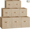 SONGMICS Storage Cubes, 10.2 x 10.2 x 11 Inches Non-Woven Fabric Bins with Double Handles, Set of 8, Closet Organizers for Shelves, Foldable, for Clothes, Sand Beige UROB826K03