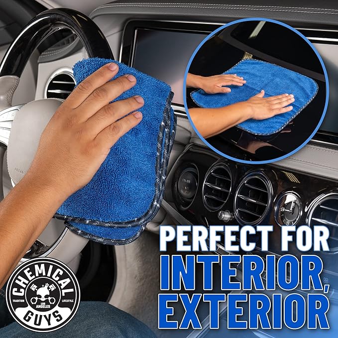 Chemical Guys Professional Grade Premium Microfiber Towels for Cars, Blue, 16" x 16", Ultra-Soft and Scratch-Free Car Detailing Cloths for Trucks, Motorcycles, and More - 12 Pack