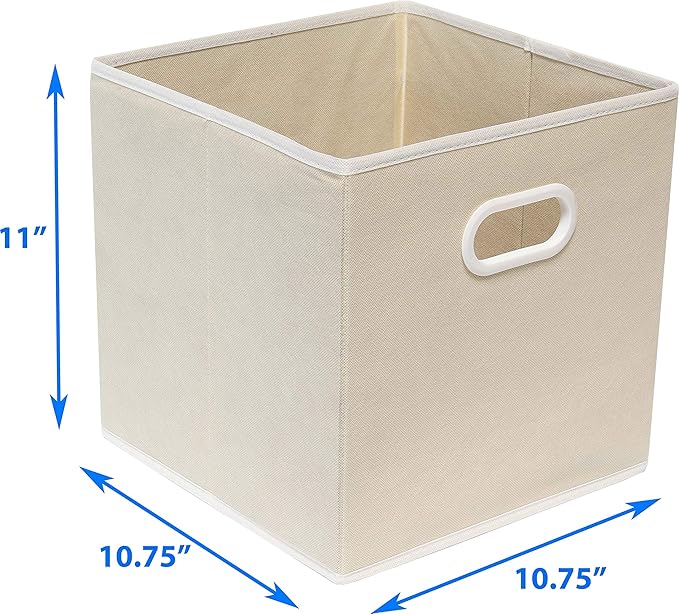 Simple Houseware Foldable Cube Storage Bins with Handles, 11-Inch, Beige, 6-Pack, Fabric Cubes Organizer for Closet or Shelves