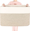 MINTWOOD Design 112L Extra Large Blanket Basket Holder Living Room, 25"x17"x16" Rectangle Rope Woven Storage Basket with Handles for Laundry, Pool Towels, Shoes, Dog Toy Organizer Bin Box, Light Brown