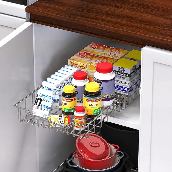 SIMPLE HOUSEWARE Under Cabinet Pull Out Sliding Shelf Drawer Organizer, 21" D x 11" W