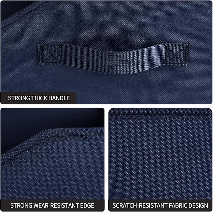 Clothes Organizers and Storage - Fabric Storage Bins with Handles, Storage Baskets for Organizing, Trapezoid Storage Cubes for Blankets, Towels, Office, 6 Pack, Navy Blue