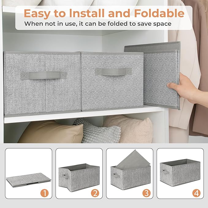 GRANNY SAYS Fabric Storage Bins with Handles, Collapsible Storage Baskets for Shelves, Closet Organizers and Storage Bins, Storage Boxes for Clothes, Gray, Large, 3-Pack
