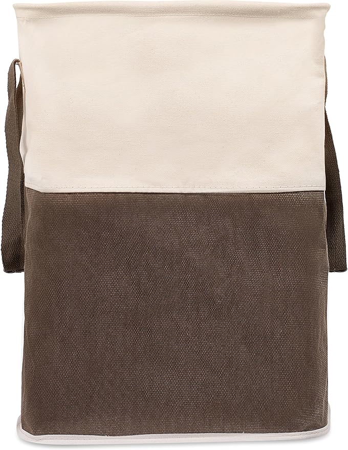 BIRDROCK HOME Square Cloth Laundry Hamper with Handles - Dirty Clothes Sorter - Easy Storage - Foldable - Brown and White Canvas