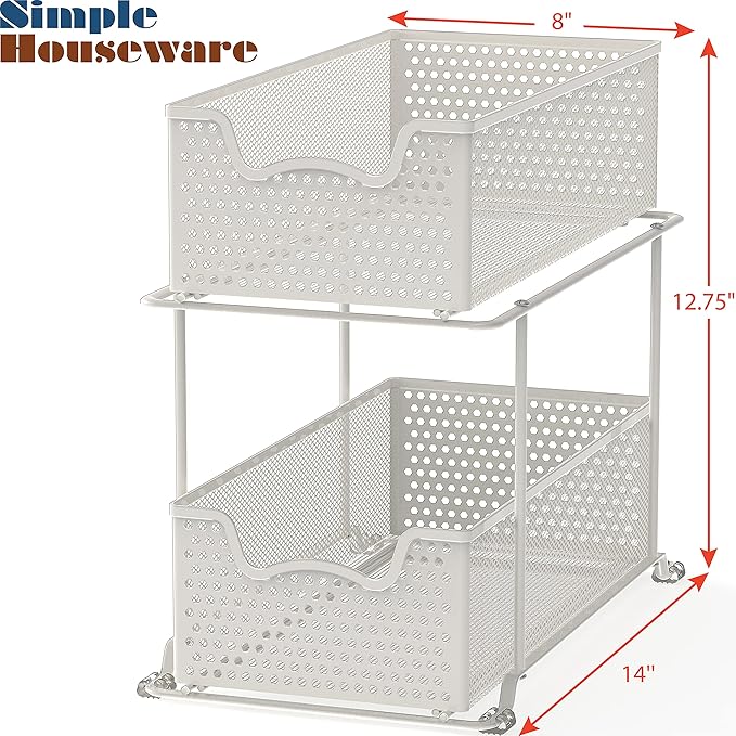 Simple Houseware 2 Tier Sliding Cabinet Basket Organizer Drawer, White