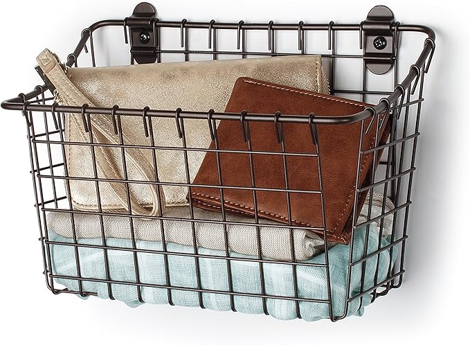 Spectrum Diversified Vintage Wall Mount Storage Basket, Large, Bronze