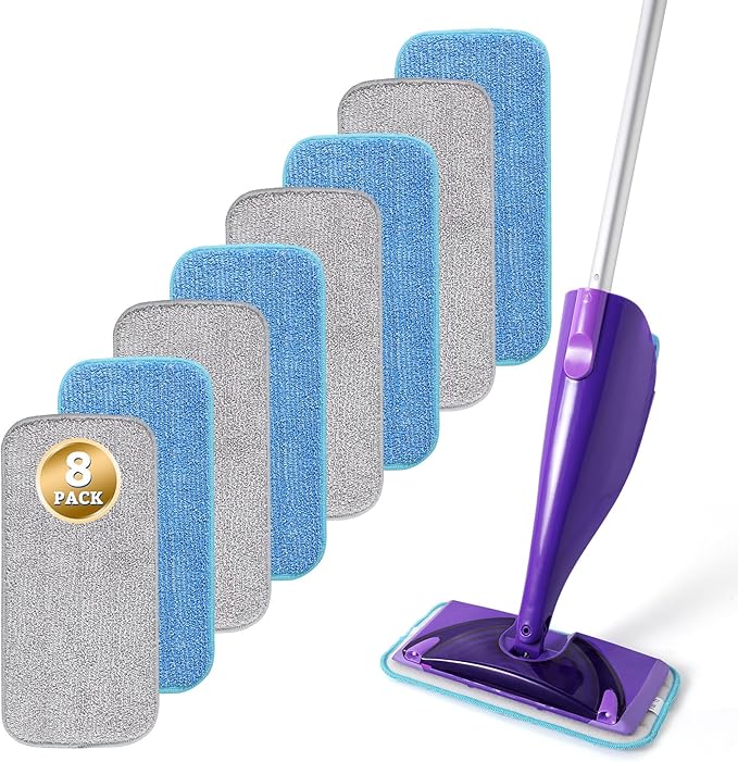 Microfiber Mop Pads Compatible with WetJet, Reusable Wet and Dry Replacement Pads Swiffer Wet Pads for All Floor Types Cleaning (8 Pack)