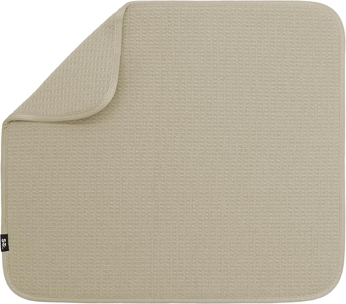 S&T INC. Dish Drying Mat, 16” x 18”, Absorbent Microfiber Kitchen Counter Mat, Dish Drying Pad for Dishes, Utensils, Pots and Pans, Large, Pure Cashmere