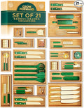 Grow Forward Bamboo Drawer Organizer Boxes - Set of 21 Wooden Drawer Organizers for Kitchen, Bathroom, Office, Desk, Vanity, Makeup - Non-Slip Junk Drawer Organizer Trays for Storage and Organization
