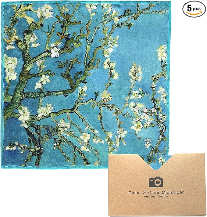 Large [5 Pack] Classic Art (Gogh Almond Blossoms) - Ultra Premium Quality Microfiber Cleaning Cloths (Best for Camera Lens, Glasses, Screens, and All Lens.), Microfiber Cloth