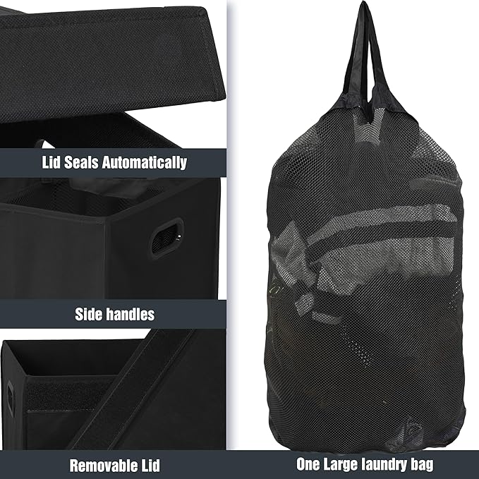 Simple Houseware Foldable Laundry Hamper Basket with Lid and Removable Bag, Black