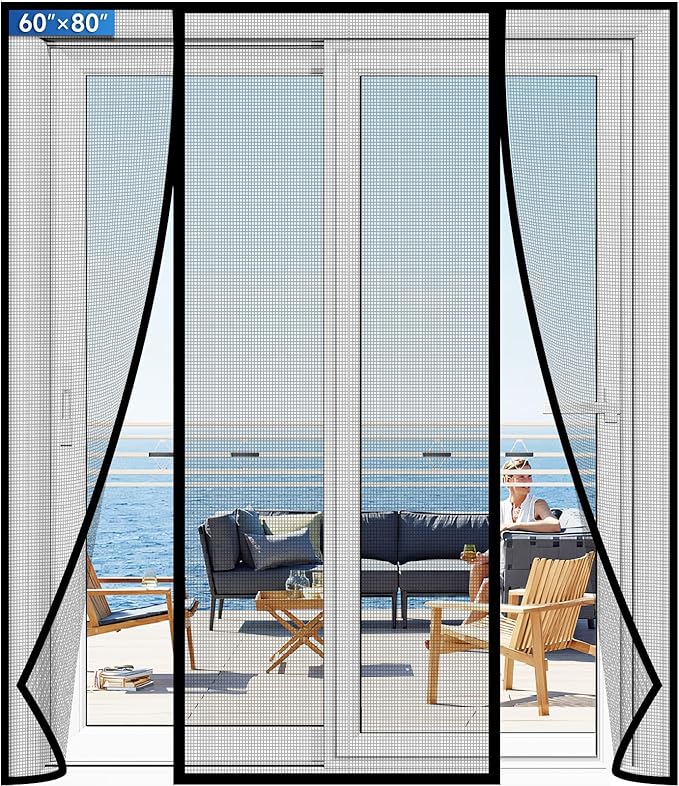 Magnetic Screen Door Upgraded PET Mesh Stronger Than Fiberglass and Polyester,Hands Free,Keeps Bugs Out,Pet & Kid Friendly,Suitable for Sliding Door,Large Patio Door and French Door-60''x80''