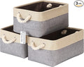 Sea Team 3-Pack Small Storage Basket Set, Storage Cube Organizer, Storage Bins, 12 x 8 x 5 Inches, Rectangle Canvas Fabric Collapsible Shelf Box with Handles for Kids Room (Grey/Beige)