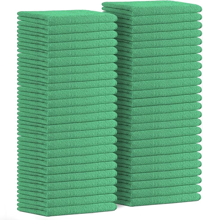 Avalon Towels Microfiber Cleaning Cloths (Value Pack of 48) - Size 16 x 16 Inches, Highly Absorbent Cleaning Rags, Lint Free, Reusable and Washable, Microfiber Towels for Cars (Green)