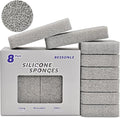 8 Pack Silicone Scrubbing Sponges, Heavy-Duty, Non-Scratch Kitchen Sponges - Reusable, Odor-Free, Perfect as Cleaning for Dishes, Non-Stick, Countertops (Grey)
