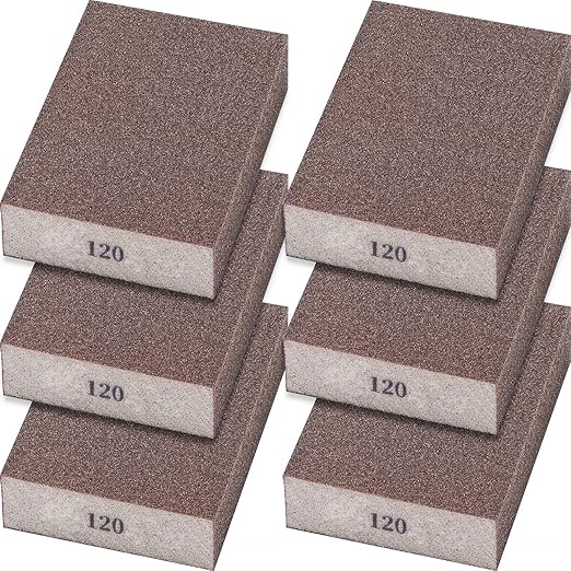 6 Pack Sanding Sponge,120 Grit Drywall Sanding Blocks,Washable and Reusable Sandpaper Block for Wood Furniture,Wall,Pot,Sheetrock,Metal and Brush Sanding
