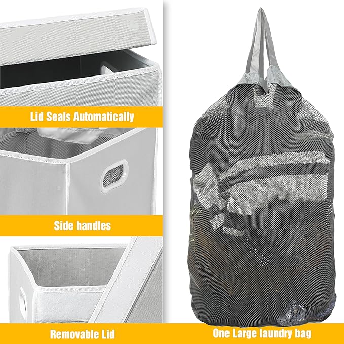Simple Houseware Foldable Laundry Hamper Basket with Lid and Removable Bag, Gray
