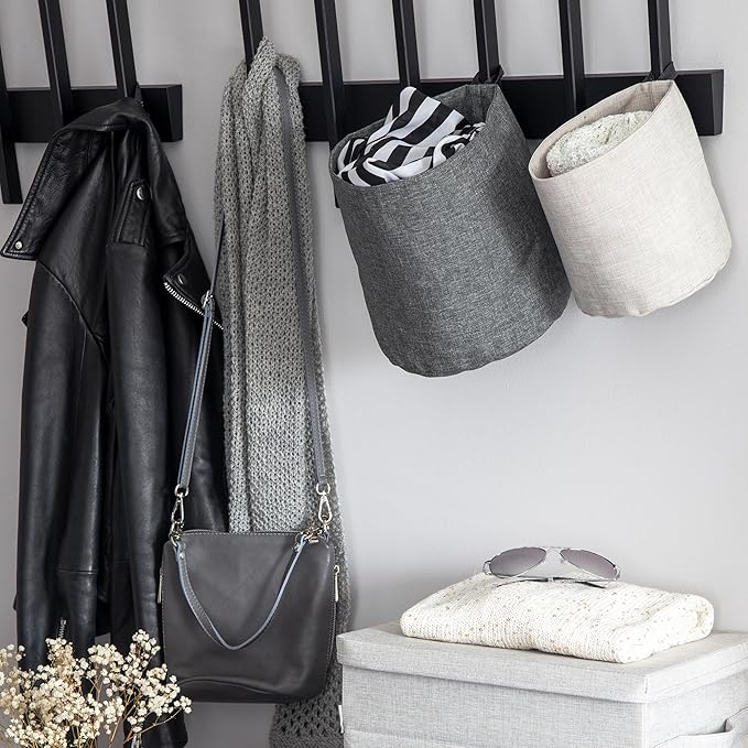 Bigso Box of Sweden Soft Hang Around Hanging Storage Basket Large | for Organizing Everyday Necessities | Collapsible Wall Hanging Storage Basket for Closets, 8.7" x 8.7" | Large | Grey