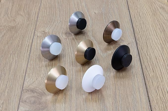 EVI Door Stoppers | Brass Door Handle Stopper - Adhesive and Screw Fastening - Protector Rubber - 1.77 x 0.66 Inch Door Stopper