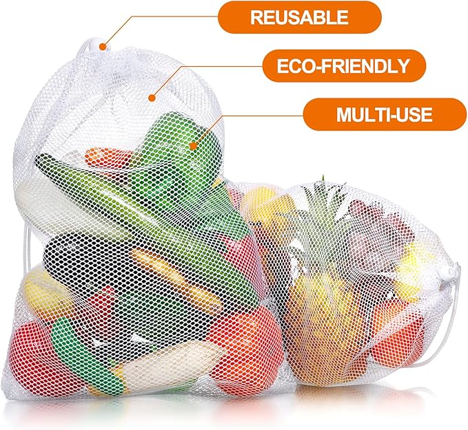 TecUnite 10 Pcs Mesh Bags Drawstring Laundry Bags Large Nylon Mesh Gift Dishwasher Bag with Sliding Drawstring for Kitchen Jewelry Gifts Wedding Favor Home(5.5 x 7.5 Inch,White)