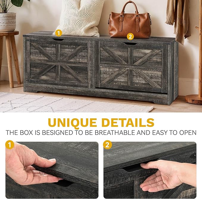 DWVO Shoe Storage Bench, 55" L Shoe Cabinet with 3 Flip Drawer & Flip-Top Storage, Farmhouse Modular Tilt-Out Organizer for Entryway, Mudroom, Bedroom