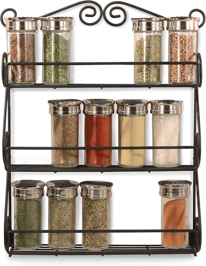 Spectrum Diversified Scroll Wall-Mounted Traditional Spice Rack Organizer for Cabinet & Kitchen, 3-Tier, Beauty & Nail Polish, 43710