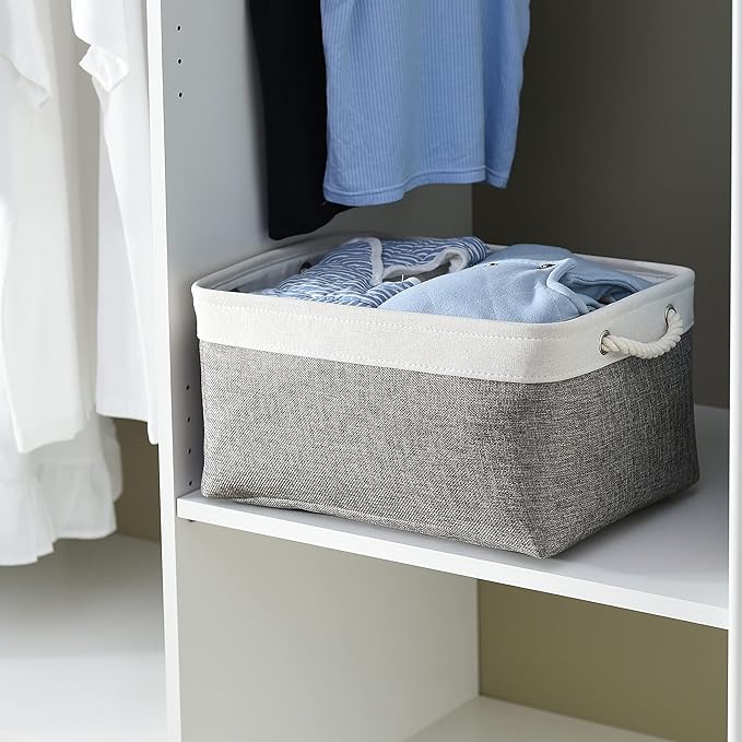 Sacyic Storage Basket 16x12x8 inch Fabric Sturdy Canvas Storage Bins Organizer with Handles for Clothes and Storage Foldable Storage Boxes Cubes