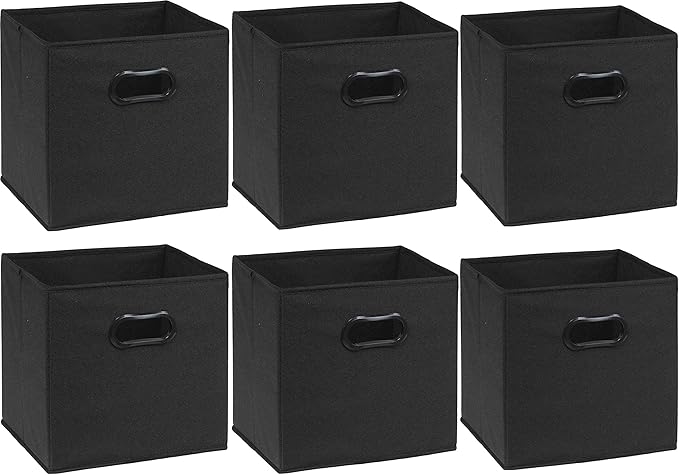 Simple Houseware Foldable Cube Storage Bins with Handles, 11-Inch, Black, 6-Pack, Fabric Cubes Organizer for Closet or Shelves