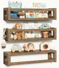 Upgraded Thick Floating Shelves, Solid Wood Bookshelf for Wall, Floating Book Shelves Use as Wall Shelves for Bedroom, Kids Room, Nursery, Books, Spice Rack & Decor – Dark Walnut Brown