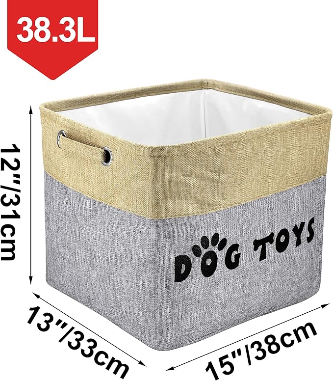 PET ARTIST Large Dog Toy Basket Bin - Rectangular Storage Box Chest Organizer for Dog Toys,Coats,Clothing,Apparel & Accessories & Blanket,Gray,15"x13"x12"