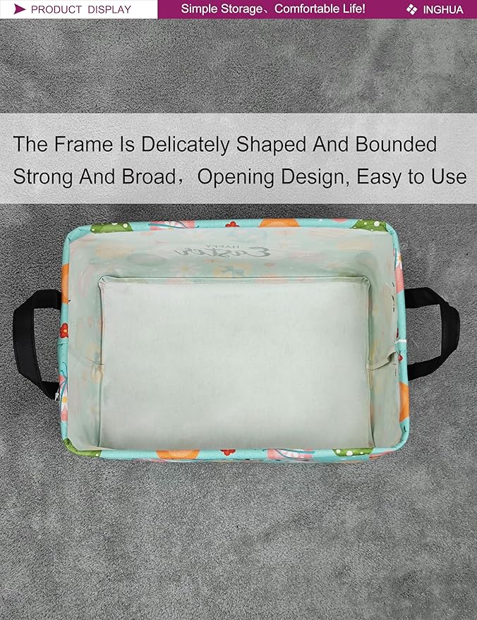 Rectangular Storage Basket Fabric Organizer Bin for Toys,Books,Clothes,Gifts,Pets-Perfect for Home,Office,Nursery,Dorm,Shelf(Rec-Easter eggs)